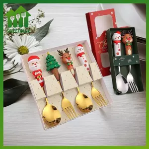 SWEET 4 Món Quà Giáng Sinh Glod Bạc Thìa Nĩa Bộ Nai Sừng Tấm Trang Trí Cây Giáng Sinh Món Tráng Miệng Muỗng Nĩa Trái Cây Thìa Cà Phê Bộ Dao Kéo n