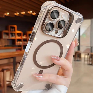 Ốp điện thoại từ tính, tương thích với iPhone 16, 11, 12, 13, 14, 15,17 Pro Max Air, 16 Plus, có vị trí camera, chống va chạm, bảo vệ ống kính, vỏ cứng 2 trong 1, bảo vệ