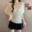 Cao Cấp Cổ Chữ V Tay Búp Bê Băng Lụa Dệt Kim Áo Thun Nữ Mùa Hè Plus Kích Thước Béo mm Tính Khí Pháp Mỏng Hơn Nhìn Màu Trơn Top