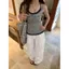 Áo yếm sọc màu tương phản không tay giả hai mảnh lưng đẹp mặc bên ngoài Hot Girl Top