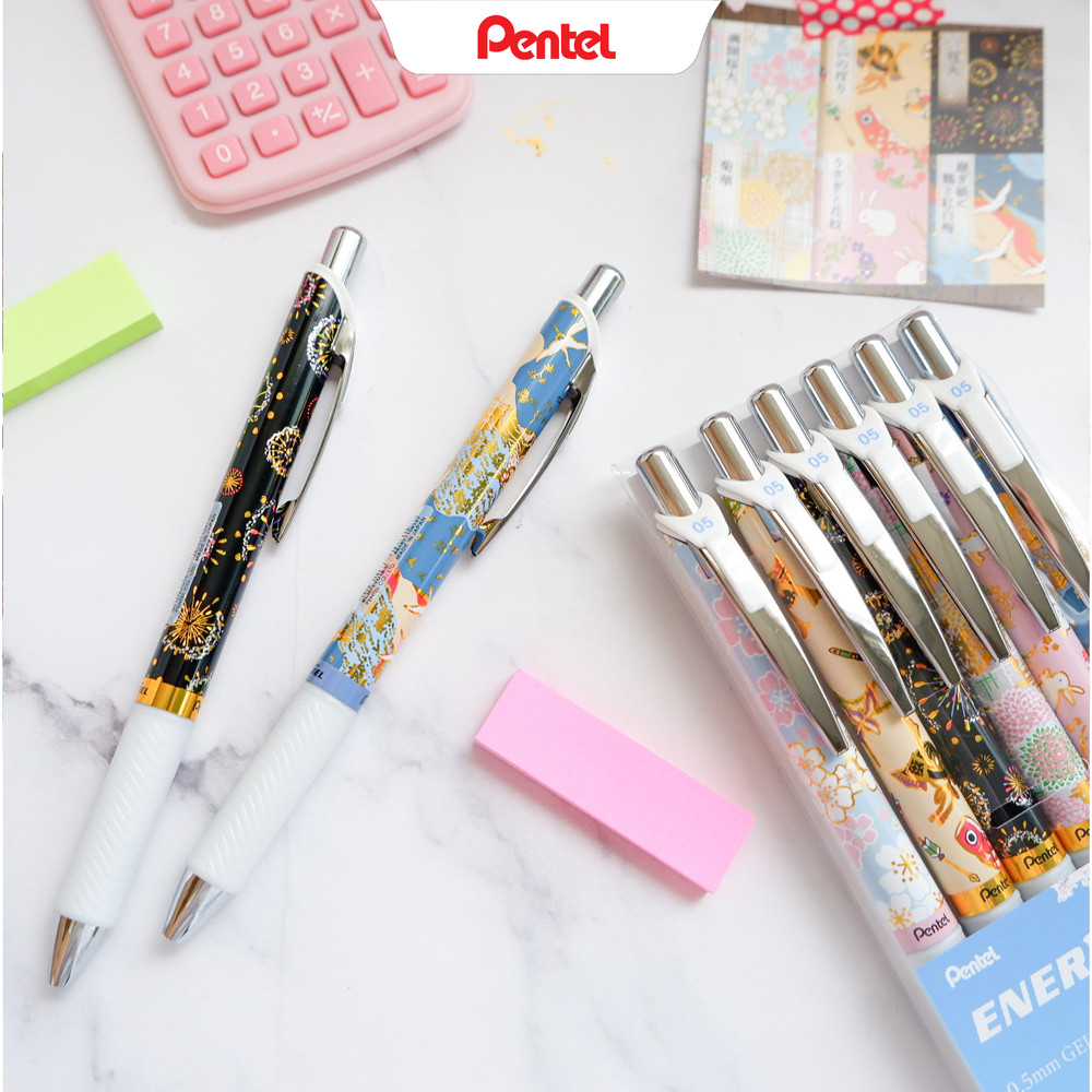 Bút gel Pentel Energel Yuzen 0.5mm bút viết cao cấp dành cho học sinh thiết kế hoa văn Nhật tinh tế