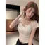 Áo thun ngắn tay ren cổ vuông nơ nữ mùa hè Pure Desire Sweet Hot Girl One-Shoulder Small Top High-End F