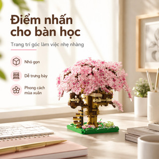 Mô hình lắp ráp cây hoa anh đào – Khối xây dựng 3D, có đèn – Đồ chơi sáng tạo, trang trí – Quà tặng cho bé