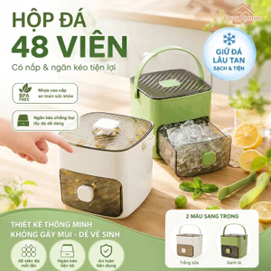 Khay làm đá hai lớp, được làm từ chất liệu PP an toàn thực phẩm, giúp dễ dàng lấy đá viên ra và có nắp đậy kín.