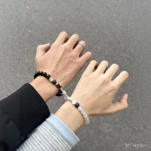 Phong Cách Mới Bạc Tự Nhiên Obsidian Opal Cặp Đôi Vòng Tay, Vòng Tay Móng Vuốt Mèo Từ Tính Cao Cấp Phù Hợp Thời Trang