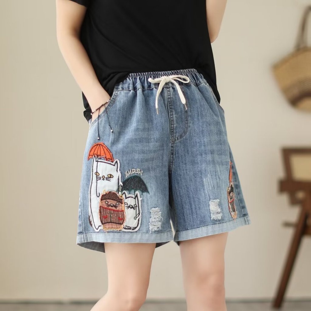 [Hàng có sẵn] Quần short denim nữ dáng rộng, ống rộng, chất lượng cao 2026, cỡ lớn, dành cho sinh viên mùa hè