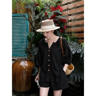 (MAY KỸ )SET Bộ Áo Sơ Mi Tay Phồng Kèm Quần Ngắn Trẻ Trung, Chất Vải Mát, Có Bigsize  K&B FASHION
