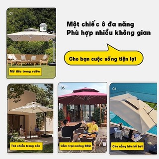Ô dù sân Vuông 2.5m Mái Chéo Cao Cấp Ngoài Trời Khung Nhôm Xoay 360° Dù Che Nắng Sân Vườn Café