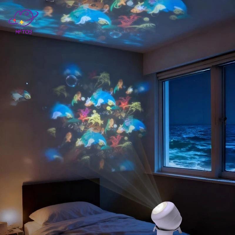 HFTOY Đèn LED xoay 360 độ Máy chiếu đại dương Đèn ngủ USB năng động cho phòng khách Phòng học Bầu không khí ~