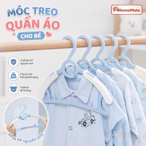 Móc Treo Quần Áo Trẻ Em HomeMate Hình Gấu Chống Trượt Điều Chỉnh Độ Rộng, Móc Nhựa PP Xếp Chồng Tiết Kiệm Diện Tích