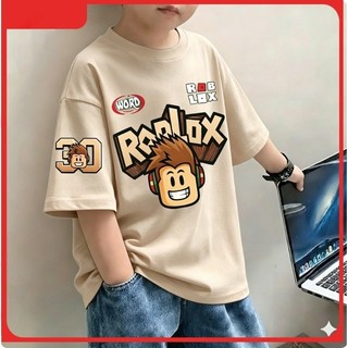 Áo thun bé trai và bé gái mùa hè in hình Roblox mát mẻ Áo thun cotton mềm mại thoáng khí thoải mái