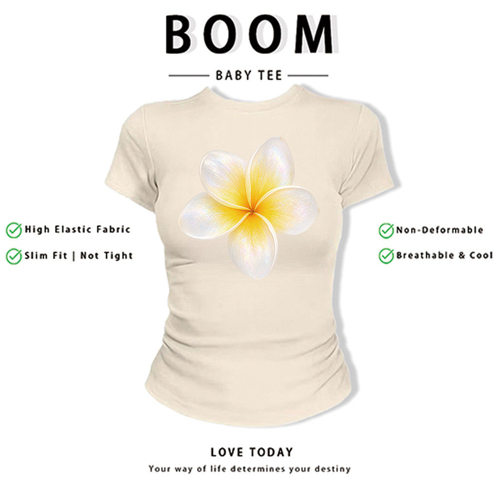 BOOM Áo Baby Tee Nữ Cotton Ôm Body-Áo Thun Ngắn Tay Y2K In Hình PhongCách Mùa Hè, Cổ Tròn Hàng Đầucách hàn quốc phong&32