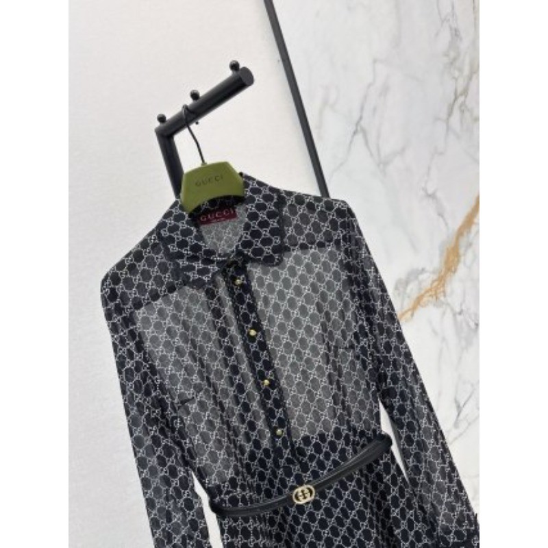Váy dài có ve áo Jacquard hơi trong suốt mới dành cho nữ