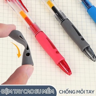 Bút Bi Ngòi 0.5mm Bấm Êm – Mực Nước Nhanh Khô, Tay Đệm Cao Su, Đủ Màu Đen Xanh Đỏ Tiện Dụng