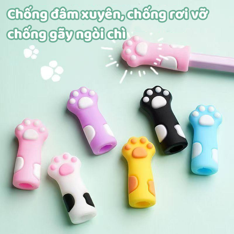 Nắp bút chì hình chân mèo silicon mềm dễ thương bảo vệ đầu bút an toàn đa năng cho học sinh viên