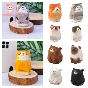 PWSEND Gỗ Gấu Tượng, Khắc Trẻ Em Đồ Chơi Khắc Tượng Mèo, Quà Tặng Nghệ Thuật Thủ Công Hoạt Hình Động Vật Điêu Khắc Xe Trang Trí