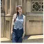 Cổ áo Polo mùa hè kiểu Mỹ Pure Desire Họa tiết sọc Áo sơ mi nhỏ không tay + Tay ngắn Slim-fit Slimmer Look Short Top