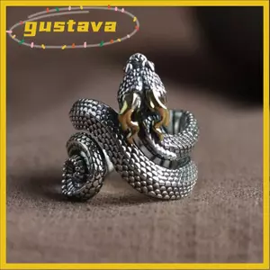 Nhẫn Rắn GUSTAVA, Nhẫn Động Vật Màu Đen Mở Có Thể Điều Chỉnh, Kim Loại Thời Trang Hip Hop Rock Trang Sức Nam Nữ