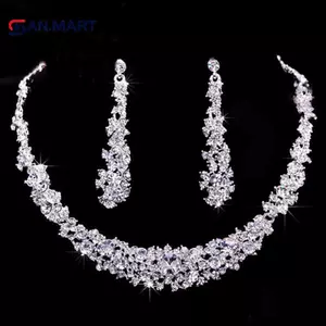 AN.MART Nữ Kim Cương Giả Cổ Pha Lê Nelace Bông Tai Tiệc Cưới Bộ Trang Sức VN