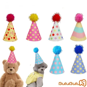 6 Mũ dự tiệc Mini đầy màu sắc dành cho động vật nhồi bông Mũ sinh nhật hình nón in chấm đầy màu sắc cho thú cưng Mặc hàng ngày