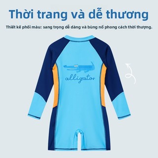 Đồ bơi liền thân cho bé - Họa tiết cá sấu dễ thương, tay dài nhanh khô, mặc đi biển mùa hè