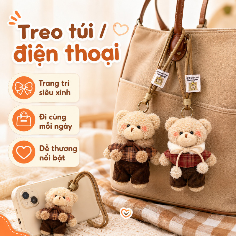 【SKISOPGO】Mặt dây chuyền túi gấu dễ thương,Mặt dây chuyền túi búp bê sang trọng dễ thương,Sáng Tạo Túi Trang Trí