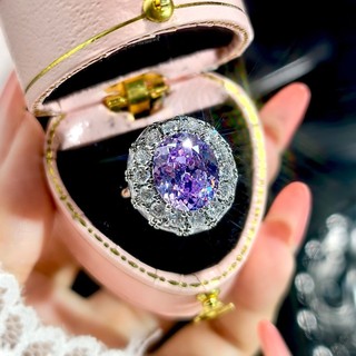 Châu Âu Mỹ ins Phong Cách Mới Hình Bầu Dục Tím Kim Cương Kẻ Sọc Zircon Mở Nhẫn Nữ