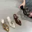 TT Phong Cách Hàn Quốc Kim Loại Trang Trí Flip-Flops Nữ Mùa Hè 2026 Phong Cách Mới Mũi Nhọn Dày Gót Mules Dép Dép
