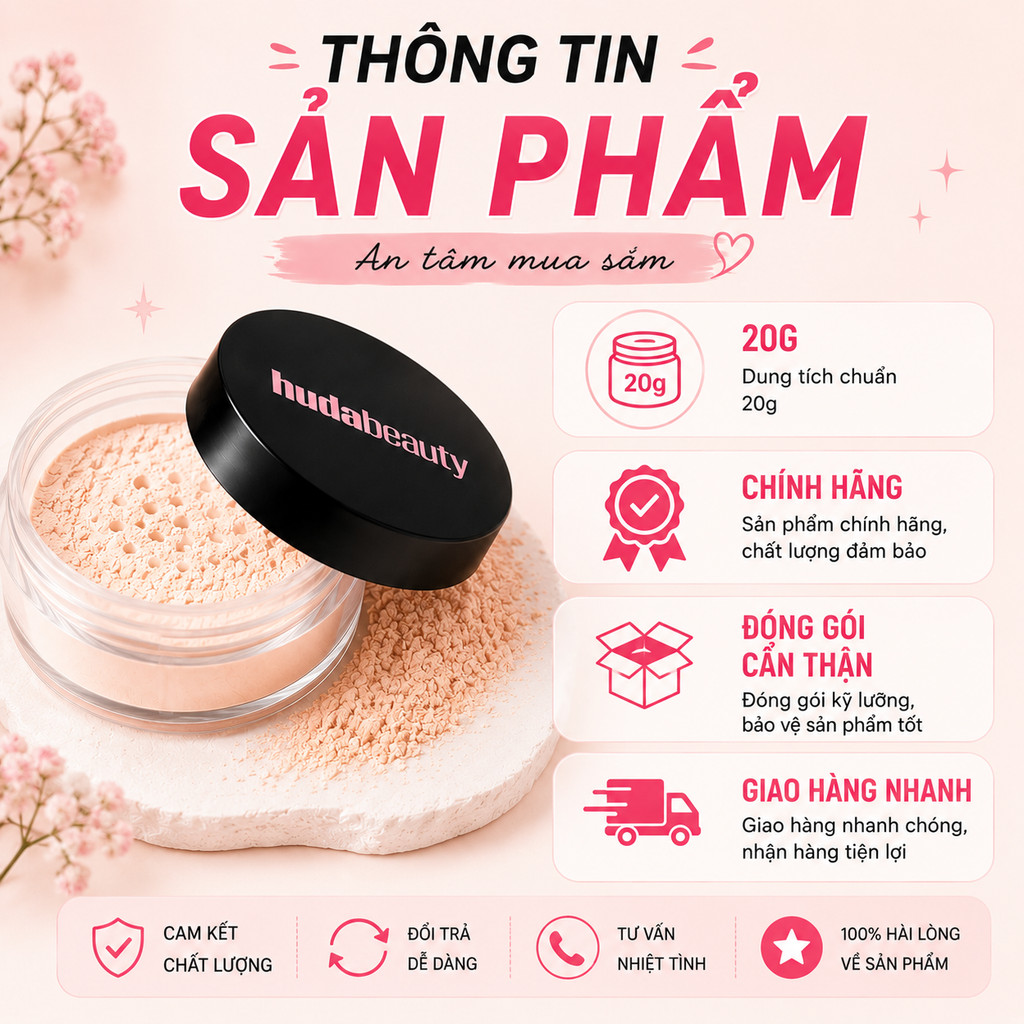 HUDA BEAUTY Easy Bake Loose Baking & Setting Powder 20g | Phấn Phủ Kiềm Dầu Làm Mịn Da Hoàn Thiện Lớp Makeup Chính Hãng