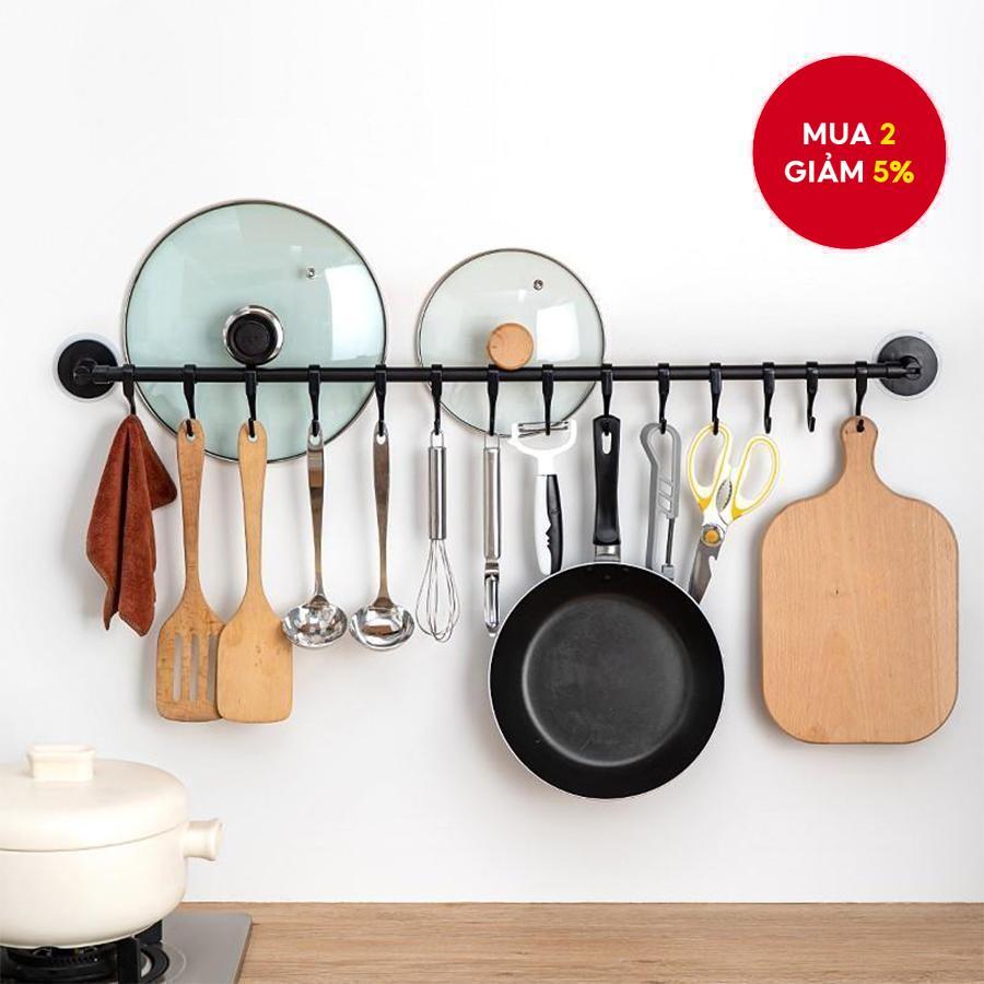 Mới 1 bộ móc treo bếp không cần khoan, giá treo dán keo mạnh, giá treo nắp chảo trên tường, thanh xoay cho muỗng và