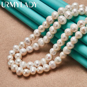 URMYLADY Bạc 925 Tự Nhiên Ngọc Trai Nước Ngọt Vòng Cổ Cho Nữ Tiệc Cưới Thời Trang Quyến Rũ Trang Sức