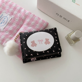 Dễ Thương In Hình Gấu Móc Khóa Mini Ví Nữ Đa Năng Nhiều Thẻ Có Thể Gập Lại Ví Đựng Tiền Mặt