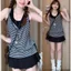 Bộ hai mảnh hai mảnh thêu phong cách giản dị Hàn Quốc dành cho nữ mùa hè Slim-fit Slimmer Look Lazy Top