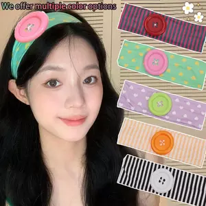 1 / 2 Chiếc - Nút Lớn Băng Đô Quấn Tóc Nhiều Màu Sắc Ngọt Ngào Phong Cách Trái Tim Chấm Bi Băng Đô Polyester Phong Cách Vintage Co Giãn Băng Đô Quấn Tóc