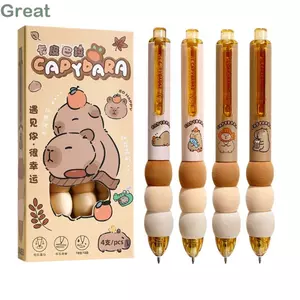 GREA 4 Cái / bộ Bút Gel, Bút Trung Tính Capybara Soft Grip, Loại Báo Chí Sấy Nhanh 0.5 Mm Xanh / Đen Mực Chữ Ký Bút Trường Văn Phòng