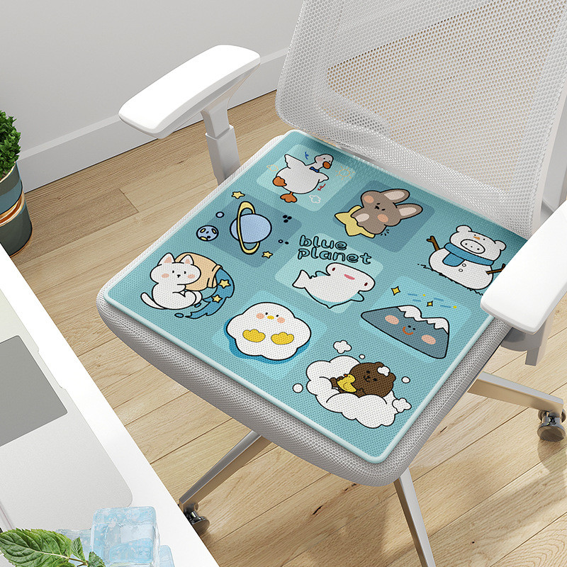 Đệm ghế làm mát hình thú 40x40 50x50 vải lụa băng thoáng khí chống trượt giặt được cho bàn học văn phòng mùa hè mát