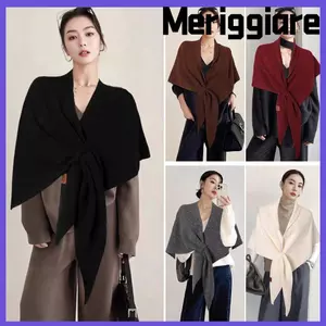 Khăn choàng dệt kim MERIGGIARE, Khăn quàng cổ hình tam giác mềm mại, Khăn choàng len ấm áp mùa đông màu trơn dày Cape