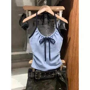 Milyfashion Dây Cổ Nơ Dây Rút Nhẹ Nhàng Hơn Nhìn Sling Mùa Hè Mặc Ngoài Ngắn Top ZFR4