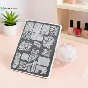 BeautifulHomeA Pháp Ren Wave Line Tấm Dập Móng Tay Hình Ảnh DIY In Hình Học Stencil Dụng Cụ Inox Làm Móng Tay Tem Mẫu VN