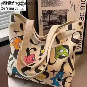 Phong Cách Mới Học Sinh Túi Vải Dung Tích Lớn Tote Đi Lại Phiên Bản Hàn Quốc Phù Hợp In Hình Mẹ Thường Ngày Di Động