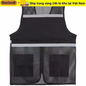 BAMBOOB Với Dải Phản Quang, Áo Vest An Toàn Spandex Vải Thoáng Khí, Áo Vest Đen Chạy Bộ Có Dây Kéo Lưới Vest Xây Dựng Đường Sắt Giao Thông Công Nhân Tàu Điện Ngầm
