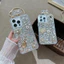 Ốp điện thoại cung cấp che khuyết điểm cho Ốp lưng chéo Apple 13 / 14 cho iPhone 14 / 15, nơ gấu sang trọng, đầy kim cương.