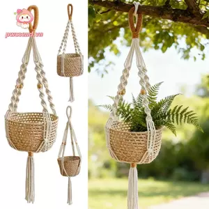 Chậu hoa PWSEND, có tua rua thủ công Dây nâng thắt nút Macrame Móc treo cây, Đồ dùng làm vườn Dây bông treo tường Giỏ trồng cây ban công