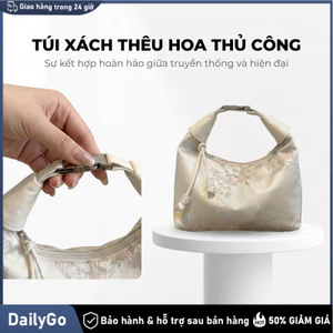 Túi thêu tay phong cách Tân Trung Hoa, túi đeo vai Lụa / Lụa dệt hoa, Mỹ thêu, Màu be