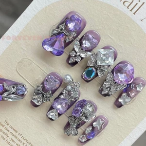 Pha Lê Tím Sang Trọng Giả Móng Tay Giả Ngọc Trai Bóng Có Thể Tái Sử Dụng Móng Tay Nhân Tạo Cho Móng Tay Nghệ Thuật Làm Móng Tay Trang Trí