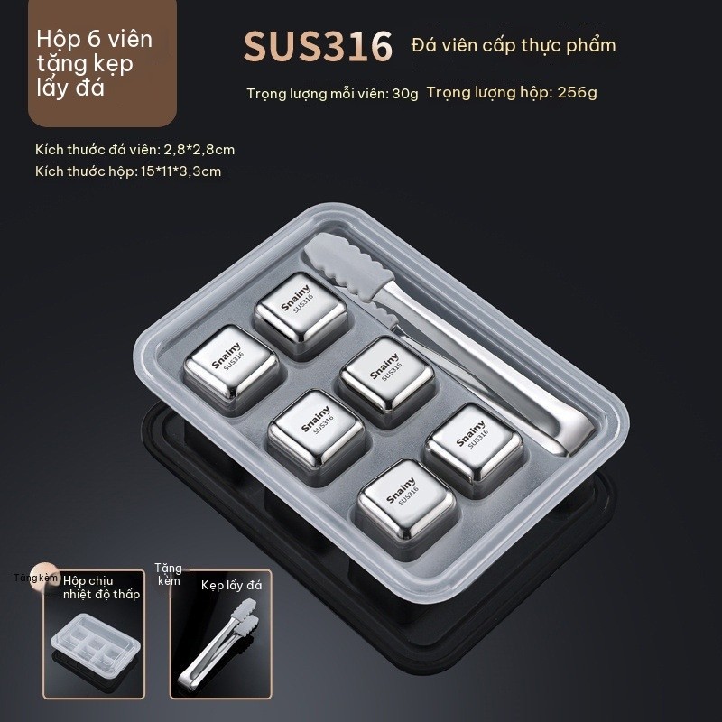 4/6/8/10 viên  đá inox giữ lạnh việt thắng thời trang   Đá Lạnh Inox 316   Thực Phẩm Cao Cấp Đá Whiskey Không Tan Kẹp Gắp Hộp Đựng Tái Sử Dụng Làm Lạnh Nhanh