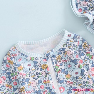 MG-Baby Girl Rash Guard Đồ bơi dài tay in hoa Bộ đồ tắm cho trẻ sơ sinh Đồ bơi có mũ chống nắng nơ