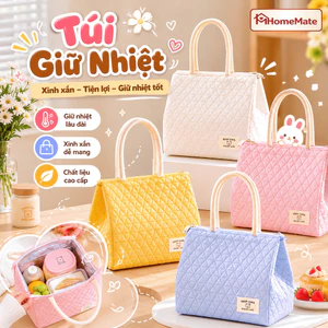 Túi Giữ Nhiệt Đựng Cơm HomeMate 12H Chống Nước, Túi Đựng Hộp Cơm Văn Phòng Đi Làm Đi Học Họa Tiết Trám Ô