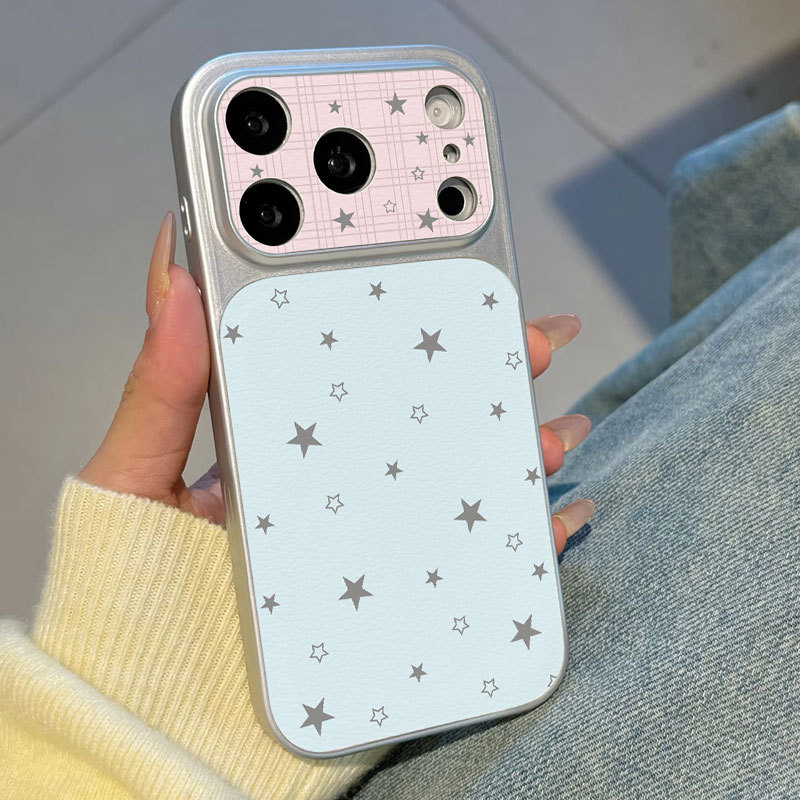 Ốp lưng iPhone mạ điện họa tiết da cho iP 17 16 15 14 13 12 11 Pro Max Plus Xr Xs Max họa tiết ngôi sao