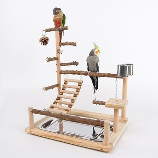 Tự Nhiên Gỗ Chắc Chắn Vẹt Playstand Sân Chơi Chim Có Thang Xoay Nhai Đồ Chơi Thép Không Gỉ Ăn Khay Có Thể Tháo Rời Cho Vẹt Nhỏ Vừa Cockatiel Budgie Lovebird